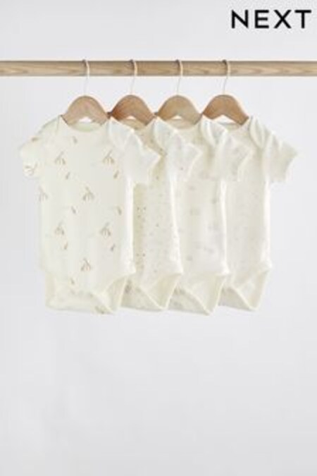 Delicate White 4 Pack Baby Printed Short Sleeve Bodysuits (T58740) | 13 € - 15 €