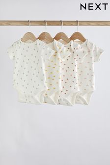 Cream 4 Pack Baby Printed Short Sleeve Bodysuits (T58741) | CHF 14 - CHF 17