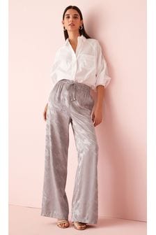 Satenaste hlače iz žakarja s širokimi hlačnicami (T58807) | €14