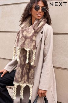 Cream/Berry Animal Heavyweight Blanket Scarf With Chunky Tassels (T58831) | €9