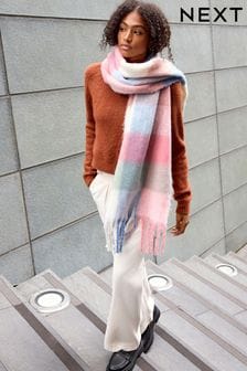 Рожева/синя перевірка - Важкий шарф-ковдра з китицями (T58833) | 673 ₴