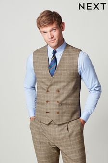 Taupe Brown Check Suit: Waistcoat (T59144) | €25