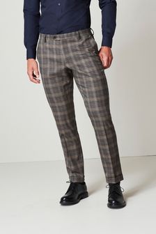 Brown Slim Fit Trimmed Check Suit: Trousers (T59155) | €26