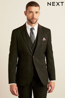 Green Slim Fit Trimmed Check Suit: Jacket (T59157) | $134