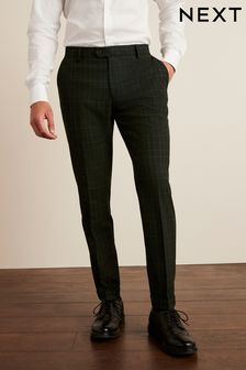 Green Slim Fit Trimmed Check Suit: Trousers (T59158) | $75