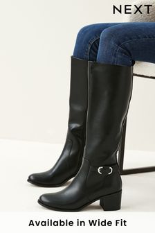 Black Forever Comfort® Buckle Detail Knee High Boots (T59362) | kr753