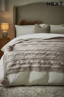 Light Grey Cosy Cable Knit Throw