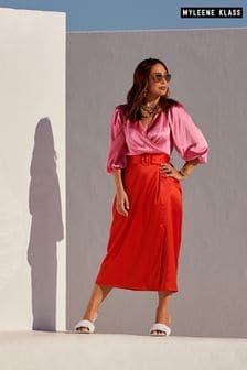Vestido a media pierna con diseño cruzado estilo colour block de satén de Myleene Klass (T59737) | 74 €