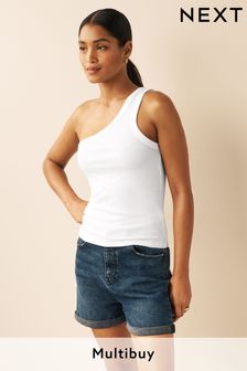 White One Shoulder Rib Vest Top (T59819) | AED32