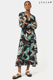 Jigsaw Green Painted Abstract Silk Dress (T59835) | €287