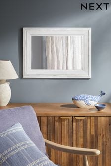 White Wolton Distressed Rectangular Wall Mirror (T59858) | SGD 101