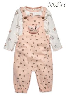 M&Co Pink Cat Dungarees And T-Shirt Set (T59922) | €25