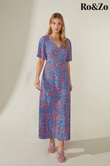 Ro&Zo Blue Floral Seam Detail Midi Dress (T59943) | €58