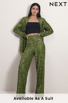 Green Sequin Wide Leg Trousers (T59977) | $76