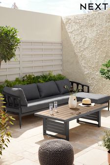 Black Sorrento Garden Sofa Chaise and Rising Table Dining Set (T59994) | €1,650