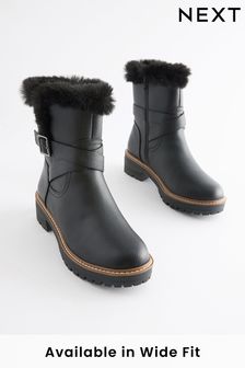 Black Regular/Wide Fit Forever Comfort® Faux Fur Lined Buckle Detail Boots (T60013) | 88 €