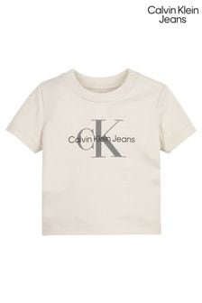 T-shirt Calvin Klein Jeans Bébé Crème monogramme (T60038) | €13