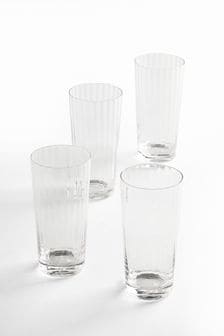 Jasper Conran London Clear Fluted Set of 4 Tall Tumbler Glasses (T60085) | €44