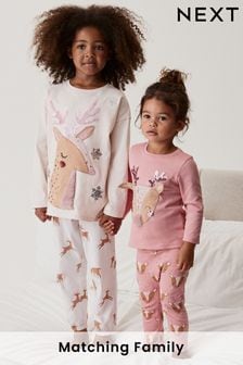 Pink Reindeer Christmas Pyjamas (3-16yrs) (T60243) | €21 - €28