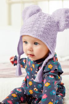 Lilac Purple Double Pom Baby Trapper Hat (0mths-2yrs) (T60323) | 239 UAH