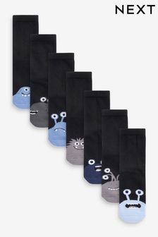 Black/Blues Monsters Cotton Rich Cushioned Socks 7 Pack (T60381) | kr152 - kr182