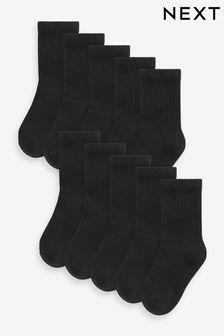 Black 10 Pack Cotton Rich Cushioned Footbed Ribbed Socks (T60383) | €23 - €26