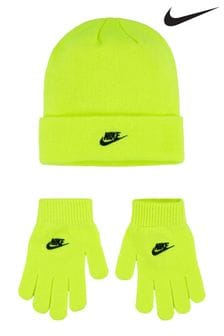 Żółty - Dziecięcy komplet: czapka beanie i rękawiczki Nike Kids Club (T60388) | 150 zł