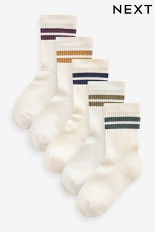 Kožna barva-bela - Komplet 5 parov rebrastih nogavic s podloženim podplatom in visoko vsebnostjo bombaža (T60406) | €7 - €9