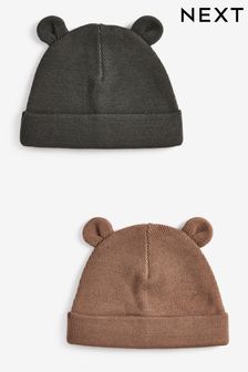 Chocolate Brown and Charcoal Grey 2 Pack Baby Knitted Beanie Hats (0mths-2yrs) (T60440) | €16