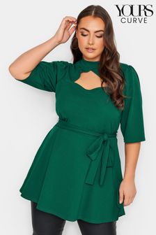 Yours Curve Green London Cut Out Peplum Top (T60458) | kr428