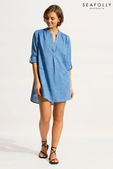 Seafolly Blue Boyfriend Fit Cover Up Shirt