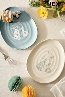 Set of 2 Blue Easter Egg Shaped Bunny Side Plates (T60677) | AED71