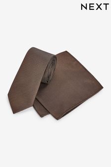 Bronze Brown Metallic Thread Slim Party Tie And Pocket Square Set (T60850) | €6