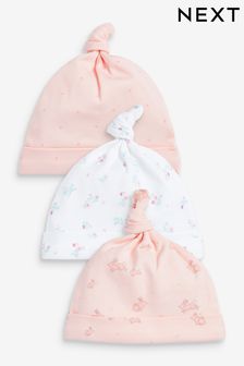 Pale Pink Floral Baby 3 Pack Tie Top Hats (0-18mths) (T61067) | DKK54