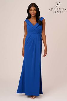 Niebieska suknia Adrianna Papell z krepy z drapowanym kołnierzykiem (T61469) | 1196 zł