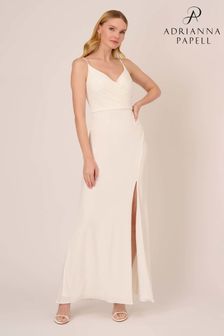 Adrianna Papell White Jersey Draped Gown (T61472) | 627 zł