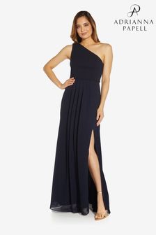 Adrianna Papell Blue One Shoulder Chiffon Gown