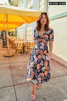 Floral - Myleene Klass Puff Sleeve Midi Wrap Dress (T61487) | MYR 270