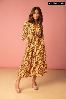 צהוב אוכרה - שמלת חולצה מידי עם הדפס של Myleene Klass (T61489) | ‏233 ₪