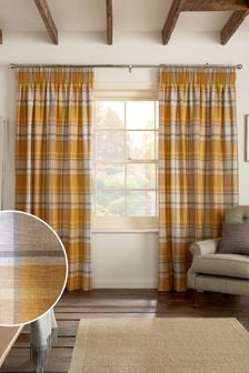 Ochre Yellow Marlow Check Pencil Pleat Lined Pencil Pleat Curtains (T61615) | €24 - €66