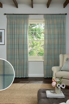 Teal Blue Marlow Check Pencil Pleat Lined Pencil Pleat Curtains (T61616) | 1,400 UAH - 3,921 UAH