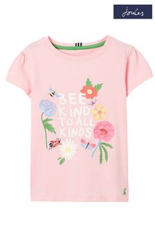 Różowa koszulka Joules Pixie z krótkim rękawem i nadrukiem dla lat 2-12 (T61679) | 79 zł - 101 zł