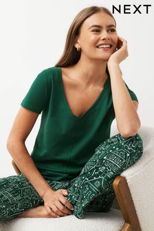 Зеленый с принтом пряника - Хлопковая пижама с коротким рукавом (T61693) | €17