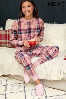 Pink Check Cosy Long Sleeve Crew Neck Pyjamas (T61701) | €18