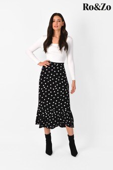 Ro&Zo Black Polka Dot Tiered Midi Skirt (T61727) | €37