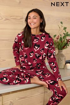 Berry Red Cotton Long Sleeve Pyjamas (T61754) | 75 zł