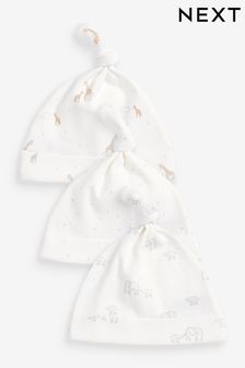 White Grey Animal Baby Tie Top Hats 3 Pack (0-12mths) (T61860) | 22 QAR