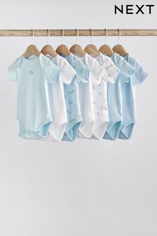 Blue/White Elephant 7 Pack Short Sleeve Baby Bodysuits (T61889) | $28 - $35