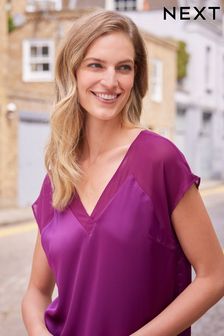 Purple Satin Blouse with Sheer Panels (T61949) | €10