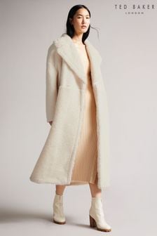 Ted Baker Cream Emiliy Mixed Fabric Faux Fur Cocoon Coat (T62022) | ₪ 1,839